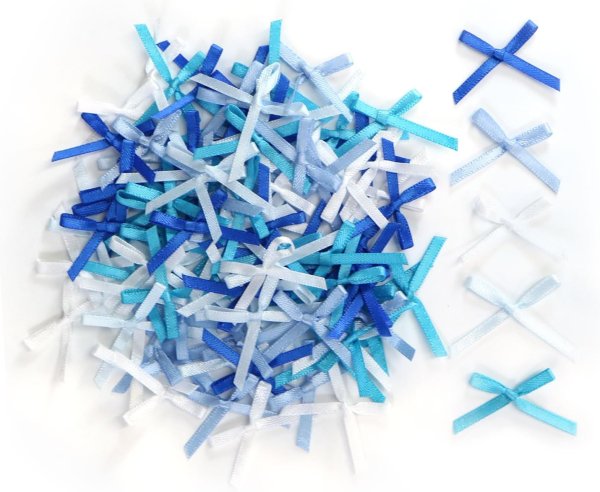 画像1: ミニサテンリボンパーツ 【ブルーセット】 約95個入り 3x2cm 青 蝶結び 手芸 ハンドメイド パーツ デコレーション きらきらぷんぷん丸 RBN-030 (1)