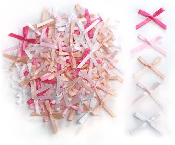 画像1: ミニサテンリボンパーツ 【ピンクセット】 約95個入り 3x2cm 蝶結び 手芸 ハンドメイド パーツ デコレーション きらきらぷんぷん丸 RBN-031 (1)