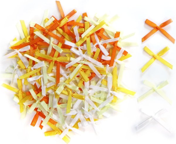 画像1: ミニサテンリボンパーツ 【オレンジセット】 約95個入り 3x2cm 蝶結び 手芸 ハンドメイド パーツ デコレーション きらきらぷんぷん丸 RBN-032 (1)