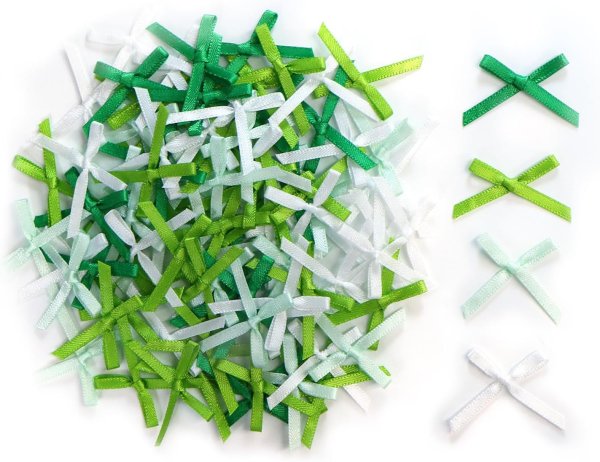 画像1: ミニサテンリボンパーツ 【グリーンセット】 約95個入り 3x2cm 緑 蝶結び 手芸 ハンドメイド パーツ デコレーション きらきらぷんぷん丸 RBN-033 (1)