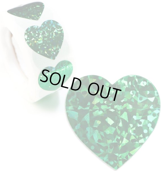 画像1: ホログラムロールシール 緑 グリーン ハート型 ハートステッカー キラキラ デコレーション ギフトシール ラッピング ごほうびシール 〔約500s〕入 シールサイズ25×25mm 大容量 きらきらぷんぷん丸 RLS-021 (1)