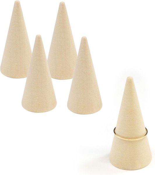 画像1: リングスタンド 木製 【5x2.5cm】 5個入り 指輪ホルダー リングホルダー 指輪置き 指輪 木目 円錐 収納 展示 保管 ディスプレイ きらきらぷんぷん丸 RSH-002 (1)