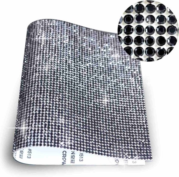 画像4: ラインストーンシール 粘着あり デコレーション スマホ シート ステッカー 大きめスマホサイズ【ブラック】1シート 120x200mm きらきらぷんぷん丸 S019 (4)