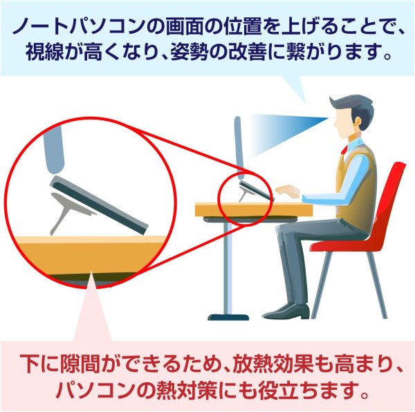 画像2: ノートパソコン スタンド 折りたたみ 貼り付けタイプ 2個入り 【3段階調節タイプ ブラック】 ノートPC 台 コンパクト 薄型 高さ調整 金属製 姿勢改善 冷却 持ち運び 滑り止め きらきらぷんぷん丸 SCP-068 (2)