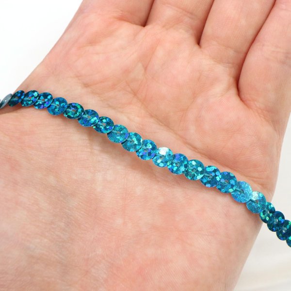 画像5: スパンコールブレード ホログラム ピーコックブルー 青 幅約0.6cmx約3m スパンコールテープ スパンコールトリム 手芸 きらきらぷんぷん丸 SRBN-003 (5)