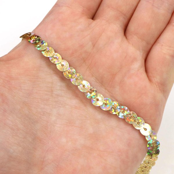 画像5: スパンコールブレード ホログラム シャンパンゴールド 金 幅約0.6cmx約3m スパンコールテープ スパンコールトリム 手芸 きらきらぷんぷん丸 SRBN-004 (5)