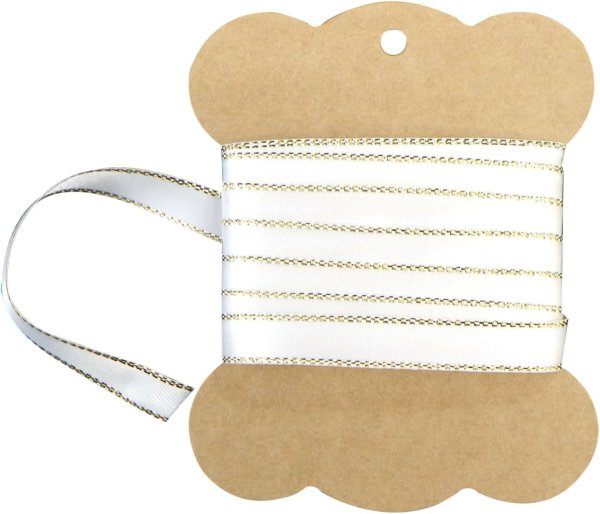 画像1: サテンリボン 【ホワイト】 白 金 両面 幅9mmx5m エッジ装飾 ゴールド フチ テープ ギフト ラッピング 手芸 包装 ポリエステル きらきらぷんぷん丸 SRBN-024 (1)