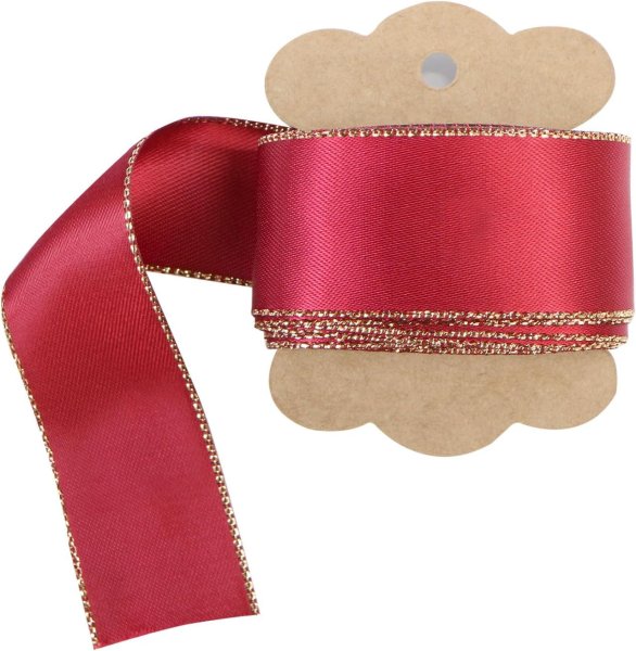 画像1: サテンリボン 【レッド】 赤 金 両面 幅25mmx3m エッジ装飾 ゴールド フチ テープ ギフト ラッピング 手芸 包装 ポリエステル きらきらぷんぷん丸 SRBN-027 (1)