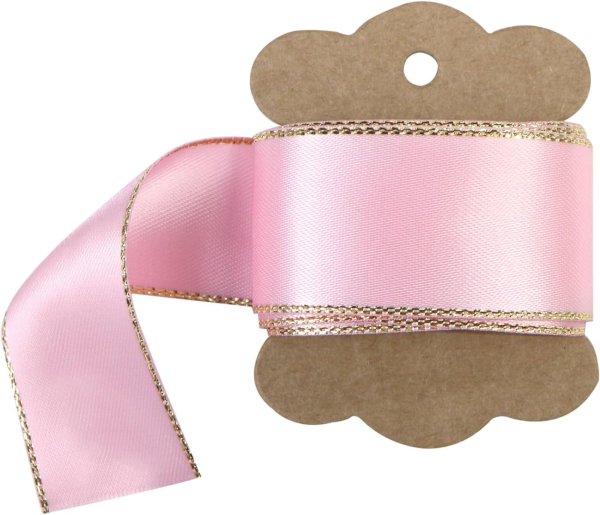 画像1: サテンリボン 【ピンク】 金 両面 幅25mmx3m エッジ装飾 ゴールド フチ テープ ギフト ラッピング 手芸 包装 ポリエステル きらきらぷんぷん丸 SRBN-029 (1)