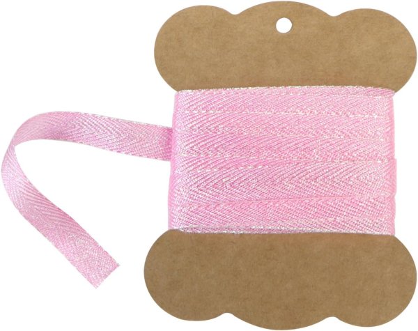 画像1: ヘリンボーンリボン 【ピンク】 オーロラ 両面 幅1cmx5m 杉綾テープ ギフト ラッピング 手芸 包装 ポリエステル アクセサリー きらきらぷんぷん丸 SRBN-030 (1)