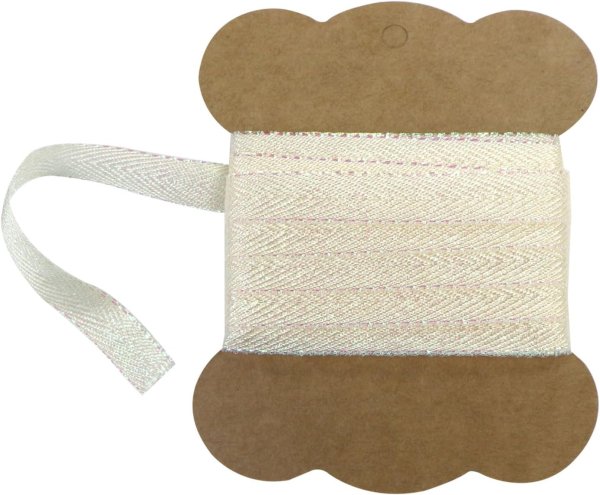 画像1: ヘリンボーンリボン 【クリームイエロー】 オーロラ 両面 幅1cmx5m 杉綾テープ ギフト ラッピング 手芸 包装 ポリエステル きらきらぷんぷん丸 SRBN-031 (1)