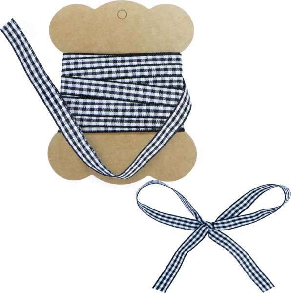 画像1: チェックリボン 【ブラック】 黒 両面 幅1cmx5m ギンガムチェック 格子柄 テープ ギフト ラッピング 手芸 包装 ポリエステル きらきらぷんぷん丸 SRBN-036 (1)