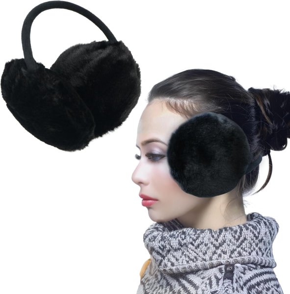 画像1: 耳当て イヤーマフ フェイクファー 【ブラック】 黒 フリーサイズ ふわふわ イヤーウォーマー 防寒 防風 保温 男女兼用 耳カバー きらきらぷんぷん丸 STB-003 (1)