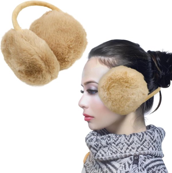 画像1: 耳当て イヤーマフ フェイクファー 【キャメル】 フリーサイズ ふわふわ イヤーウォーマー 防寒 防風 保温 男女兼用 冬 耳カバー きらきらぷんぷん丸 STB-005 (1)
