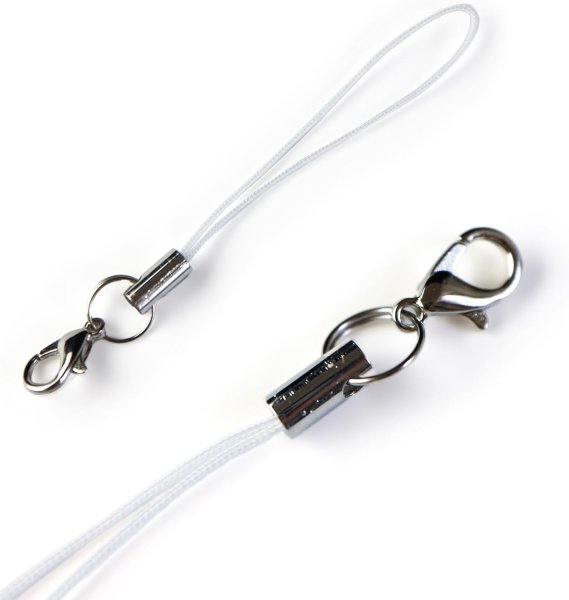 画像3: [きらきらぷんぷん丸] カニカン付き携帯ストラップ ホワイト 二重リング付き キーホルダー リングストラップ 10本入 STP-017 (3)