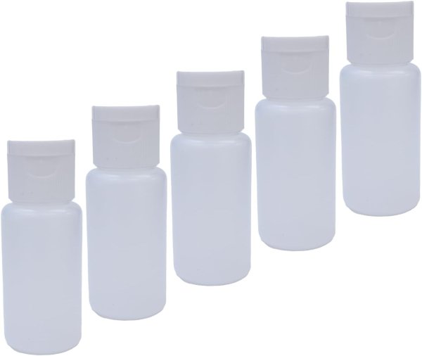 画像1: トラベルボトル 小分け ミニ プラスチック 20ml 5本セット キャップ白色 半透明 液体 化粧品 保存 詰め替え 旅行 出張 お出かけ きらきらぷんぷん丸 TMB-001 (1)
