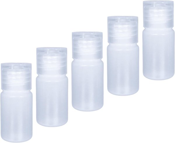 画像1: トラベル ミニ ボトル プラスチック 10ml キャップ 透明色 5本セット 半透明 液体 化粧品 保存 詰め替え 小分け 旅行 出張 お出かけ きらきらぷんぷん丸 TMB-005 (1)