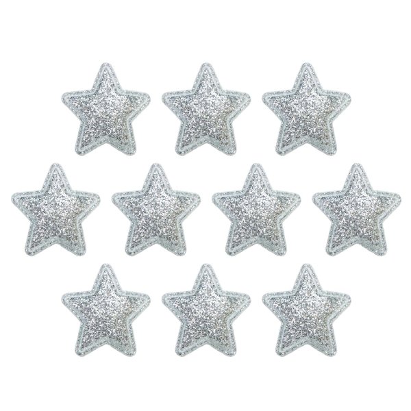 画像1: ワッペン【シルバー】銀 10個入 28mm グリッター 星 アップリケ 接着タイプ パッチ デコレーション きらきらぷんぷん丸 WPN-001 (1)