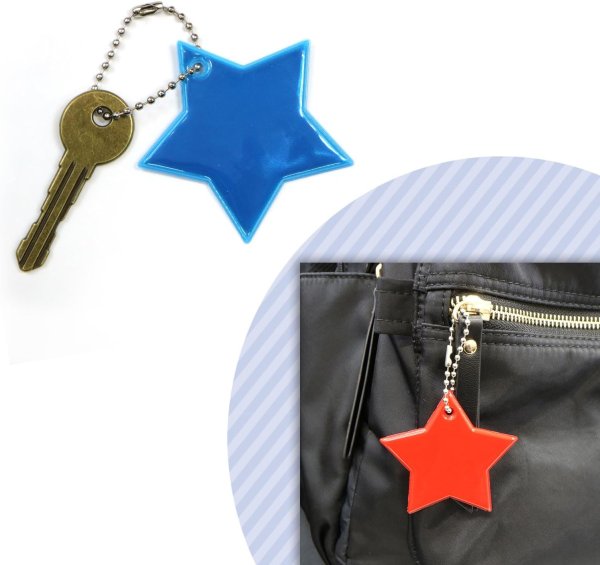 画像5: 反射 キーホルダー 5個セット 【星】 6cm スター リフレクター 反射板 ストラップ 夜間 光る 大きい カラフル 蛍光 安全 きらきらぷんぷん丸 ZK-003 (5)